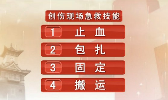 创伤的止血
、包扎
、固定和搬运